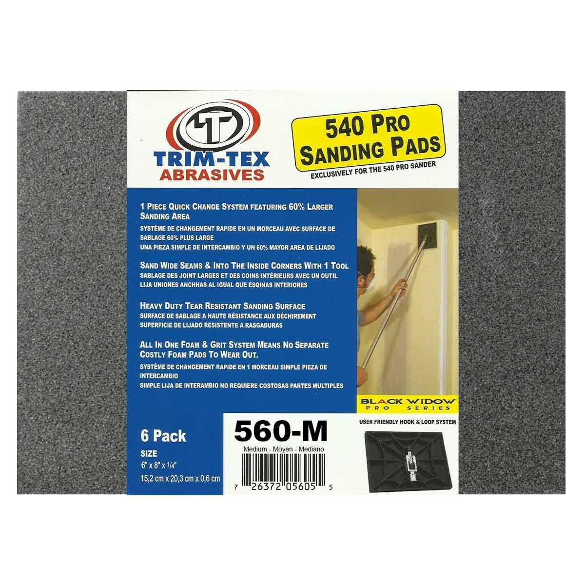 VORAGA Black Widow 540 Drywall Sanding Pads – 150 Grit (Medium), Foam Backing, Aluminum Oxide, 6-Pack, Made In USA